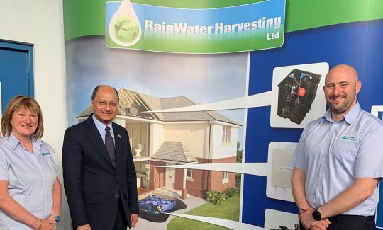 Shailesh Vara visits Rainwater Harvesting Ltd with Jae Lester and Richard Lester.