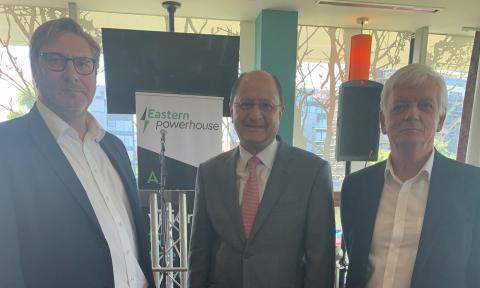 James Palmer, Shailesh Vara MP and James Sutcliffe, Chief Executive, Port-Evo