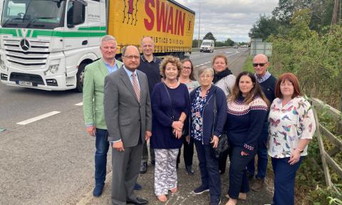 Shailesh Vara MP and Wittering bus campaigners at the A1 